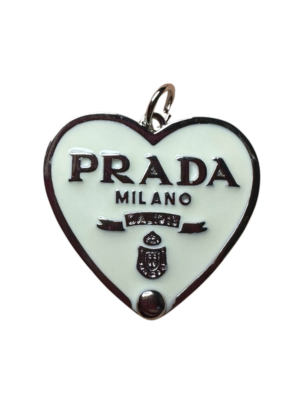 Prada White and Sterling Silver Heart Logo Charm - Made in Italy